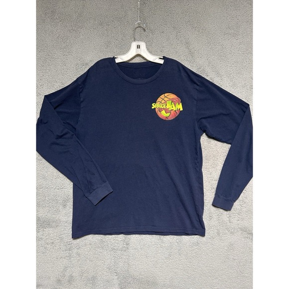 VTG Space Jam‎ T Shirt 90s Mens XL Long Sleeve Navy Looney Tunes Jordan Bugs Taz - Picture 1 of 6
